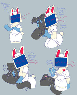 anal anal_fingering anthro ball_fondling balls bodily_fluids clothing cum cum_on_leg cum_string duo ejaculation electronics faceless_anthro faceless_character faceless_male female female_fingering female_fingering_male fingering fondling for_a_head fur genital_fluids genitals grey_body grey_fur headgear headwear heart_symbol long_ears lying male male/female male_fingered medical_gloves monitor nurse_clothing nurse_headwear precum screen screen_face scut_tail short_tail simple_background speech_bubble stroking_penis tail text white_body white_fur snazzle_snapp hybrid lagomorph leporid mammal object_head rabbit screen_head 2026 digital_drawing_(artwork) digital_media_(artwork) english_text
