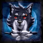 anthro black_body black_fur chest_tuft eye_scar facial_scar fur male multicolored_body multicolored_fur neck_tuft red_eyes scar simple_background solo tuft two_tone_body two_tone_fur tinywolf far_beyond_the_world_(series) vulgor_(far_beyond_the_world) canid canine canis mammal wolf 1:1 bust_portrait hi_res portrait