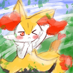 :< ambiguous_anthro ambiguous_gender anthro biped detailed_background dipstick_tail food front_view leaf looking_at_viewer markings object_in_tail one_eye_closed outside shrimp_(food) sky solo standing tail tail_markings wind annyui0611 nintendo pokemon braixen canid generation_6_pokemon mammal pokemon_(species) 1:1 2022 colored_sketch digital_drawing_(artwork) digital_media_(artwork) half-length_portrait hi_res japanese_description portrait sketch translated_description