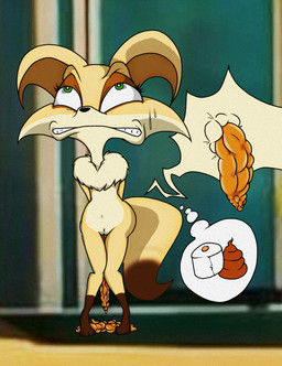 accident anthro anus chest_fur clenched_teeth desperation feces feces_in_ass feces_pile female fur genitals green_eyes navel poop_desperation pooping pooping_on_floor solo tan_body tan_fur teeth thought_bubble toilet_paper vulva blpanda popy canid canine fennec_fox fox mammal true_fox hi_res