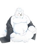 anthro belly big_belly black_nose blush fur humanoid_hands kemono male moobs nipples overweight overweight_male simple_background sitting solo white_background white_body white_fur pel0w0 lifewonders live_a_hero yohack canid canine canis domestic_dog mammal 2024 absurd_res hi_res