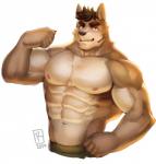 2019 abs absurd_res anthro biceps black_nose canid canine clothing digital_media_(artwork) flexing fur hair hi_res male mammal muscular muscular_anthro muscular_male nipples pecs raytig12 solo