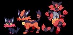 ambiguous_gender anthro biped black_body black_fur black_nose black_tail feral fingers fur group mouth_closed nails pupils quadruped red_body red_fur sharp_teeth slit_pupils standing tail teeth trio yellow_sclera flavia-elric nintendo pokemon generation_7_pokemon incineroar litten pokemon_(species) torracat 2018 alpha_channel digital_media_(artwork) hi_res