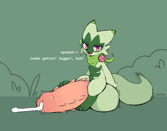 anthro autofootjob balls big_balls big_penis biped bodily_fluids dripping emanata erection exclamation_point facial_markings feet foot_fetish foot_play genital_fluids genitals green_body head_markings huge_balls huge_penis hyper hyper_balls hyper_genitalia hyper_penis kerchief leg_markings looking_at_viewer male male_anthro markings mask_(marking) masturbation neckerchief neckwear open_mouth penile penile_masturbation penile_spines penis precum precum_drip question_mark sitting_on_balls socks_(marking) solo talking_to_viewer text bakap nintendo pokemon floragato generation_9_pokemon pokemon_(species) artist_name colored digital_media_(artwork) english_text