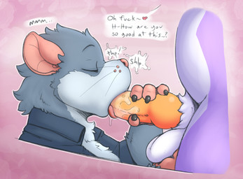 animal_genitalia animal_penis anthro ball_fondling balls blue_clothing blue_shirt blue_topwear bodily_fluids canine_genitalia canine_penis clothing duo fondling genital_fluids genitals knot knotted_penis male male/male oral oral_penetration penetration penis penis_grab precum shirt tongue topwear whiskers emenius chipp canid canine canis mammal murid murine rat rodent wolf hi_res