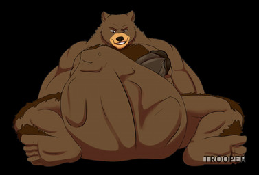 abdominal_bulge belly big_belly big_penis brown_body brown_fur erection fur genitals huge_belly huge_penis male male_pred nude penis prey_outline same_size_vore vore trooper036 bear mammal
