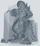 anthro claws crawling extreme_size_difference gentle_giant group hug large_group male paws sickle_claw size_difference standing tail toe_claws worship worshiping sixsydes godzilla_(series) godzilla_1998 toho zilla kaiju lizard reptile scalie hi_res