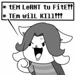 1:1 :3 absurd_res angry azen_(artist) english_text hi_res monochrome simple_background solo tem temmie_(undertale) text threatening undertale undertale_(series) white_background