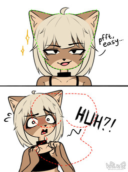anthro blonde_hair blush clothing collar dialogue female flat_chested hair open_mouth shirt simple_background smug solo surprised tank_top text topwear verification white_background dogfailureowo face_verification_meme hana_(dogfailureowo) canid canine canis domestic_dog mammal comic english_text hi_res meme
