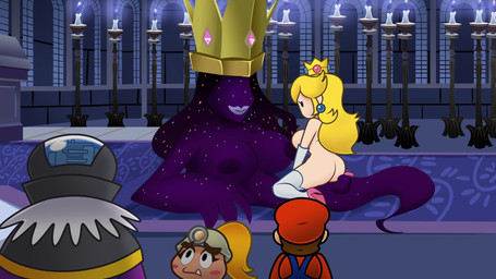 areola big_breasts big_butt blonde_hair breasts brown_hair bubble_butt butt clothing crown ear_piercing ear_ring eyelashes eyeless female female/female footwear genitals ghost_tail group hair hat headgear headwear high_heels huge_breasts larger_female legless lips lipstick long_hair makeup male mostly_nude mostly_nude_female nipples piercing ponytail purple_body purple_hair purple_lipstick purple_skin ring_piercing seductive shoes size_difference thick_lips vulva deadinside97 mario_bros nintendo paper_mario paper_mario:_the_thousand_year_door goombella mario princess_peach shadow_queen sir_grodus demon demon_humanoid goomba human humanoid mammal shadow_siren spirit waddling_head 16:9 hi_res widescreen