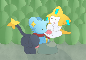backsack balls big_butt bodily_fluids butt cave drooling duo fellatio feral genitals male male/male oral penile penis saliva scarf semi-anthro sex sleep_sex sleeping nanabsylve eeveelution_squad nintendo pokemon jirachi_(eeveelution_squad) trace_(eeveelution_squad) generation_3_pokemon generation_4_pokemon jirachi legendary_pokemon pokemon_(species) shinx cel_shading hi_res shaded