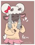 anthro anthrofied blush clothed clothing eyes_closed female hair heart_symbol pokemorph solo abitriskay nintendo pokemon bovid caprine generation_8_pokemon mammal pokemon_(species) wooloo 2019 hi_res