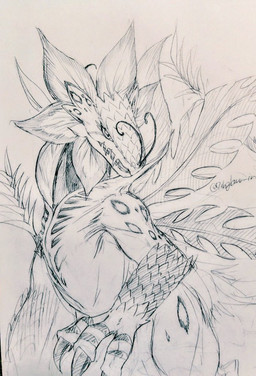 claws feral flower_(anatomy) petals plant sharp_teeth solo teeth wings 7thglow_ir bandai_namco digimon mythology digimon_(species) dragon elemental_creature flora_fauna mythological_creature mythological_scalie scalie toropiamon sketch traditional_media_(artwork)