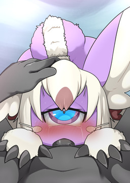1_eye ambiguous_gender anthro big_ears blush bodily_fluids claws drooling duo erection fellatio female female_penetrated first_person_view fluffy fluffy_tail fur genitals hair looking_at_viewer male male/ambiguous male/female male_penetrating male_penetrating_female male_pov oral penetration penile penis purple_body purple_fur purple_hair saliva sex simple_background sweat tail tears whiskers white_body white_fur white_hair honky_kat made_in_abyss fan_character momochi_(honky_kat) cyclops humanoid mammal narehate absurd_res digital_media_(artwork) hi_res