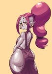 big_butt breasts butt clothing dress ear_piercing eyelashes female grey_body grey_skin hair huge_butt humanoid_pointy_ears looking_back orange_background piercing pink_hair pointy_ears ponytail purple_clothing purple_dress rear_view red_eyes simple_background solo thick_thighs wide_hips yellow_sclera donutnaz school_for_vampires gruftine humanoid vampire absurd_res hi_res