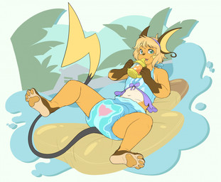 4_toes ageplay ambiguous_gender anthro anthrofied blue_diaper bodily_fluids clothed clothing diaper drooling feet green_eyes hindpaw infantilism inflatable long_tail open_mouth open_smile pawpads paws pokemorph pool_toy roleplay saliva sippy_cup smile solo tail toes wearing_diaper bubblepuppers nintendo pokemon fan_character nat_the_pup_(raichu) generation_1_pokemon mammal pokemon_(species) raichu rodent 2025 digital_media_(artwork) hi_res