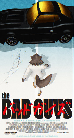 anthro biped katakana male movie_poster movie_reference parody pop_culture social_media solo text wolfnes akira_(film) dreamworks the_bad_guys mr._wolf_(the_bad_guys) canid canine canis mammal wolf 3d_(artwork) absurd_res digital_media_(artwork) english_text hi_res japanese_text source_filmmaker_(artwork)