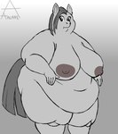 2024 absurd_res anthro areola arkaneanarchist_(artist) belly big_belly big_breasts big_butt breasts butt colored digital_drawing_(artwork) digital_media_(artwork) equid equine female grey_areola grey_body grey_hair grey_nipples grey_skin grey_tail hair hi_res horse huge_belly huge_breasts huge_butt huge_hips huge_thighs humanoid_hands looking_at_viewer lovehandles mammal nipples nude obese obese_anthro overweight overweight_anthro overweight_female simple_background solo standing tail thick_thighs wide_hips