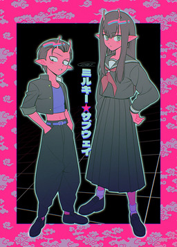 antennae_(anatomy) asian_clothing clothed clothing duo east_asian_clothing female gakuran humanoid_pointy_ears japanese_clothing japanese_school_uniform male not_furry pointy_ears school_uniform serafuku text uniform enaic31 milky_subway daidouji_akane iwao_kanata alien alien_humanoid humanoid absurd_res copyright_name hi_res