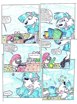 anthro blue_clothing blue_hair blue_shirt blue_topwear clothing duo female hair male shirt speech_bubble text topwear wine_bottle virus-20 wendy_wolf_(virus-20) canid canine canis domestic_dog mammal wolf 2008 comic english_text