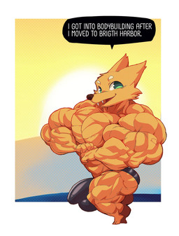 4_fingers animal_tattoo anthro balls barefoot ben_day_dots biceps big_balls big_bulge big_butt big_ears big_muscles big_pecs big_penis biped black_clothing black_speech_bubble black_speedo black_swimwear border brown_nose bulge butt cheek_tuft clothed clothing deltoids detailed_bulge ear_tuft eyebrows facial_tuft fangs featureless_chest feet fingers flexing forearm_muscles fur genitals glutes green_eyes happy huge_muscles humanoid_hands hyper hyper_muscles light looking_aside looking_aside_at_viewer looking_at_viewer male muscular muscular_anthro muscular_arms muscular_legs muscular_male no_pupils open_mouth open_smile orange_body orange_fur outside pecs penis pink_tongue plantigrade pointy_ears quads raised_heel rectangle_background red_tattoo shadow short short_male small_but_hung small_feet small_hands smile solo speedo speedo_only standing sun sunset swimwear talking_to_viewer tan_eyebrows tattoo teeth text thick_penis three-quarter_view toes tongue topless trapezius triceps tuft white_border white_text yellow_sclera crimsonrabbit night_in_the_woods gregg_lee canid canine fox mammal ochre_fox 2023 digital_media_(artwork) english_text full-length_portrait hi_res lighting line_art portrait shaded shaded_line_art