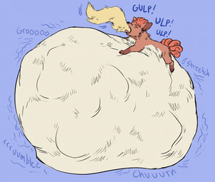 after_vore belly big_belly blue_background feral huge_belly overweight simple_background vore 934 nintendo pokemon arcanine generation_1_pokemon pokemon_(species) vulpix 2017