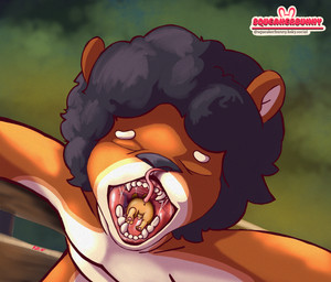 anthro anus belly bodily_fluids brown_body duo extreme_size_difference eyes_closed female male open_mouth oral_vore saliva saliva_string size_difference vore white_belly x_anus yellow_body squeakerbunny mammal murid murine mustelid otter rat rodent absurd_res hi_res