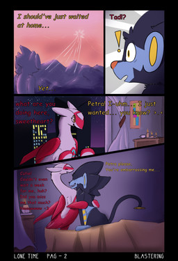 black_body black_fur claws dialogue duo embarrassed embarrassed_male female feral fur happy hug hugging_another male male/female tail text wings blastering nintendo pokemon tad_(thataveragedude) felid generation_3_pokemon generation_4_pokemon latias legendary_pokemon lion luxray mammal pantherine pokemon_(species) comic english_text hi_res