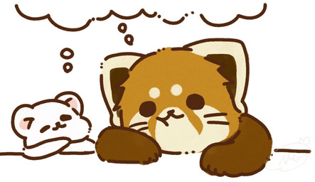 biped black_eyes brown_body chibi dot_eyes duo eyes_closed feral simple_eyes shi_nominmin ailurid mammal mustelid musteline red_panda stoat true_musteline weasel 2023 hi_res