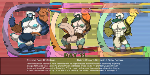 abs anthro backsack balls beak biceps big_balls big_muscles big_pecs big_penis blue_background blue_body blue_nipples boat bottomwear brown_body brown_feathers butt circumcised clothed clothing erection extreme_gear eyewear feathers fingers flaccid footwear foreskin genitals gloves goggles green_body green_nipples grey_body grey_nipples group hair half-erect handwear hovercraft huge_muscles huge_penis humanoid_genitalia humanoid_penis hyper hyper_genitalia hyper_penis long_penis looking_at_viewer male multicolored_body muscular muscular_anthro muscular_male navel nipples orange_body orange_feathers partially_clothed pecs penis pose raised_arm red_background saggy_balls sailing_boat sailing_watercraft shoes shorts simple_background smile standing surfboard tail tan_balls tan_penis text thick_penis topwear trio unimpressed vehicle vest watercraft white_body white_feathers white_hair windsurfer yellow_background yellow_body yellow_feathers annaengine inktober benjamin_beboux bernard_beboux birbal_beboux avian bird blue-footed_booby booby_(bird) sulid suliform 2025 2:1 digital_drawing_(artwork) digital_media_(artwork) english_text hi_res brother_(lore) brothers_(lore) sibling_(lore)