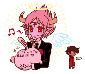3_eyes ambiguous_gender clothed clothing feral fur group hair horn male multi_eye simple_background smile tail trio wings yumichen disney star_vs._the_forces_of_evil marco_diaz tom_lucitor demon demon_humanoid horned_humanoid human humanoid lagomorph leporid mammal rabbit digital_media_(artwork)