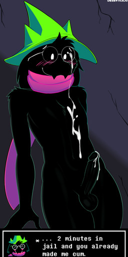 after_sex aged_up anthro balls biped black_body black_fur black_hair blush bodily_fluids clothing cum cum_on_face cum_on_own_face cum_on_self erection eyewear femboy fur genital_fluids genitals glasses hair hat headgear headwear humanoid_genitalia humanoid_penis male nude penis scarf smile solo text witch_hat desertkaiju deltarune undertale_(series) ralsei bovid caprine darkner goat mammal 2018 absurd_res digital_media_(artwork) digital_painting_(artwork) english_text hi_res painting_(artwork)