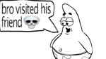 anthro bone bottomwear buckteeth clothed clothing dialogue duo eyebrows gesture half-closed_eyes hand_gesture hand_on_hip humor looking_at_another looking_down looking_down_at_another male narrowed_eyes navel necktie pants pants_only shirt shocked simple_background skull skull_emoji smile speech_bubble surprise talking_to_another teeth text tongue topless topless_male topwear white_background anonymousmike bro_visited_his_friend nickelodeon spongebob_squarepants patrick_star spongebob_squarepants_(character) asterozoan echinoderm marine sea_sponge starfish 16:9 2024 2d_animation animated digital_drawing_(artwork) digital_media_(artwork) english_text hi_res meme monochrome short_playtime sound voice_acted webm widescreen