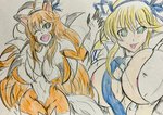 after_transformation anthro big_breasts blonde_hair blush breasts claws clothing female fur green_eyes hair happy implied_transformation necktie nipples nude one_eye_closed orange_body orange_fur orange_hair sharp_teeth simple_background solo spikes teeth tongue tongue_out transformation white_body white_fur wink inagocchi nintendo pokemon katsuragi_(senran_kagura) generation_7_pokemon lycanroc pokemon_(species) 2018 absurd_res hi_res traditional_media_(artwork)