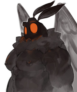 abs antennae_(anatomy) anthro areola armpit_hair biceps black_body body_hair chest_tuft looking_at_viewer male muscular muscular_anthro muscular_male nipples non-mammal_nipples pecs simple_background solo tuft white_background wings kogito mothman arthropod cryptid insect lepidopteran moth 2023 absurd_res digital_media_(artwork) hi_res
