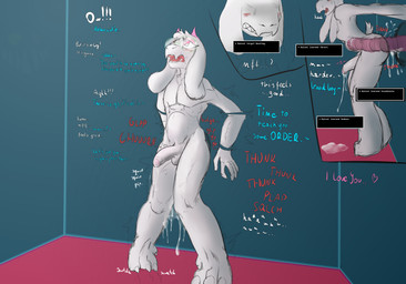 abdominal_bulge anal anthro balls bodily_fluids bound brainwashing breath clenched_teeth corruption cum cum_puddle dialogue dripping eyewear femboy foreskin fucking_machine gameplay_mechanics genital_fluids genitals glasses humanoid_genitalia humanoid_penis large_penetration machine male masochism offscreen_character onomatopoeia pain panting penetration penis precum precum_drip sadism shaking solo sound_effects standing submissive submissive_male tail teeth text niannn deltarune undertale_(series) friend_(deltarune) ralsei tasque_manager bovid caprine goat mammal absurd_res hi_res story story_in_description