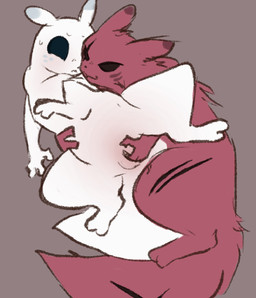 blush bodily_fluids body_blush duo eye_scar facial_scar female feral fingering fur genitals male male/female messy_fur narrowed_eyes nervous questionable_consent reaching scar simple_background sweat sweatdrop tail thick_tail thick_thighs vaginal vaginal_fingering vulva vulva_blush gullswoop rain_world videocult hunter_(rain_world) survivor_(rain_world) slugcat hi_res trans_(lore) trans_man_(lore)