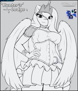 anthro bottomwear clothing corset crown dress female fluffy front_view headgear horn lingerie looking_at_viewer looking_down low-angle_view size_difference skirt smile solo tall tiara topwear wings killerqueen1911 friendship_is_magic hasbro my_little_pony mythology princess_luna_(mlp) equid equine horse mammal mythological_creature mythological_equine pony winged_unicorn absurd_res hi_res line_art unfinished