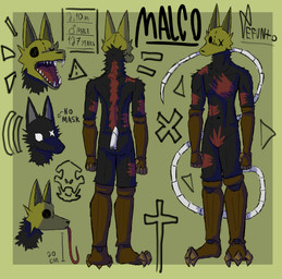 anthro black_body black_fur fur male mask nude scar solo tasteful_nudity defunto malco canid canine canis mammal undead wolf absurd_res hi_res model_sheet