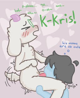 ambiguous_gender ambiguous_human announcing_orgasm anthro anthro_penetrating anthro_penetrating_human black_hair blue_body blue_skin blush bodily_fluids chest_tuft cum cum_in_mouth cum_inside dialogue drinking drinking_cum duo ejaculation eyes_closed eyewear eyewear_only fellatio femboy floppy_ears fluffy fur genital_fluids genitals glasses glasses_only hair hand_on_ground hand_on_head head_tuft heart_symbol horn human_on_anthro human_penetrated interspecies male male/ambiguous moan moaning_name nude nude_anthro nude_human nude_male onomatopoeia open_mouth oral oral_penetration orgasm penetration penile penile_penetration penis penis_in_mouth pink_horn sex side_view sitting sound_effects spread_legs spreading swallowing text tremble_spikes tuft wearing_glasses white_body white_fur young young_anthro young_male nobuddy deltarune undertale_(series) kris_dreemurr ralsei bovid caprine goat human mammal 2026 digital_media_(artwork) english_text hi_res