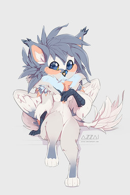 anthro arm_support beak black_beak blue_eyes breasts feather_hair feathered_wings feathers female fur grey_background grey_body grey_fur markings navel nipple_outline nipples non-mammal_breasts non-mammal_navel non-mammal_nipples nude open_beak open_mouth pink_markings pink_tongue pseudo_hair simple_background sitting small_beak small_breasts small_waist solo tail tail_feathers tongue wings yellow_sclera azzai mythology avian gryphon mythological_avian mythological_creature 2019 colored colored_sketch digital_drawing_(artwork) digital_media_(artwork) shaded simple_shading sketch