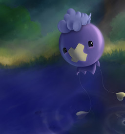 ambiguous_gender black_eyes floating heart_symbol light light_beam looking_at_viewer nature outside partially_submerged purple_body round_body sky solo sunbeam sunlight water meraence nintendo pokemon drifloon generation_4_pokemon ghost pokemon_(species) spirit 2013 absurd_res digital_media_(artwork) hi_res
