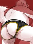 anthro belly blush butt clothing jockstrap kemono male overweight overweight_anthro overweight_male solo underwear kita_9999 canid canine canis domestic_dog mammal 2020 3:4 absurd_res hi_res