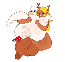 anthro antlers ball_size_difference balls big_balls big_butt big_dom_small_sub big_penis blonde_hair blush blush_lines brown_body brown_fur butt dominant dominant_intersex duo femboy flaccid fur genitals hair herm horn huge_balls huge_butt huge_hips huge_penis huge_thighs intersex intersex/male lifting_partner looking_down male nude on_bottom on_top one_eye_closed penis penis_size_difference red_nose reverse_cowgirl_position sex size_difference small_penis smile spread_legs spreading standing submissive submissive_male thick_thighs vein veiny_penis white_body white_fur wide_hips danielito deltarune undertale undertale_(series) asriel_dreemurr noelle_holiday bovid caprine deer goat mammal new_world_deer reindeer absurd_res hi_res