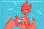 ambiguous_gender blue_eyes blush cake dessert eating food greeting_card membrane_(anatomy) membranous_wings open_mouth red_body scales simple_background smile solo wings wanderertamplior european_mythology mythology dragon mythological_creature mythological_scalie scalie western_dragon 2022 3:2 digital_media_(artwork) hi_res sketch