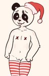 ambiguous_gender andromorph anthro clothed clothing fur genitals holidays intersex legwear nude partially_clothed pussy solo standing tongue tongue_out white_body white_fur x_nipples elponda ponda bear giant_panda mammal hi_res sketch