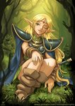 armor blonde_hair cape clothed clothing female forest grass hair melee_weapon not_furry one_eye_closed plant solo sword tree weapon maxa' record_of_lodoss_war deedlit elf humanoid 2020