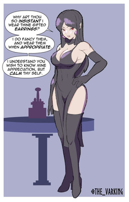 armwear big_breasts black_armwear black_clothing black_dress black_elbow_gloves black_gloves black_hair black_handwear black_legwear black_thigh_boots black_thigh_highs boots breasts clothed clothed_female clothed_humanoid clothing dialogue dress ear_piercing ear_ring elbow_gloves female footwear gloves hair handwear high_heeled_boots high_heels humanoid_pointy_ears legwear long_hair looking_at_viewer not_furry piercing pointy_ears ring_piercing shoes solo speech_bubble standing text thigh_boots thigh_highs thevarking elf humanoid 2023 english_text hi_res