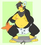 anthro clean_diaper clothing diaper male nipples overweight simple_background solo stretch_marks juneberrysprout nintendo pokemon generation_4_pokemon luxray mammal pokemon_(species) digital_media_(artwork)