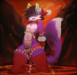 anthro bdsm bell brown_hair candy candy_cane chastity_cage chastity_device choker christmas_clothing clothing dessert food fur genitals hair hell holidays jewelry legwear long_tail male necklace nipple_vibrator penile penis purple_body purple_fur sex_toy short_hair solo stockings tail vibrator vibrator_on_penis styhi christmas canid canine canis mammal wolf hi_res